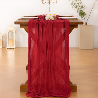 Socomi Red Cheesecloth Table Runner - 120 Inch Boho Rustic Decor for Weddings, Parties & Holidays