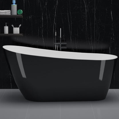 67" Acrylic Freestanding Bathtub, Black Exterior White Interior, Acrylic Stand Alone Tub with Chrome Drain, Spa Bath