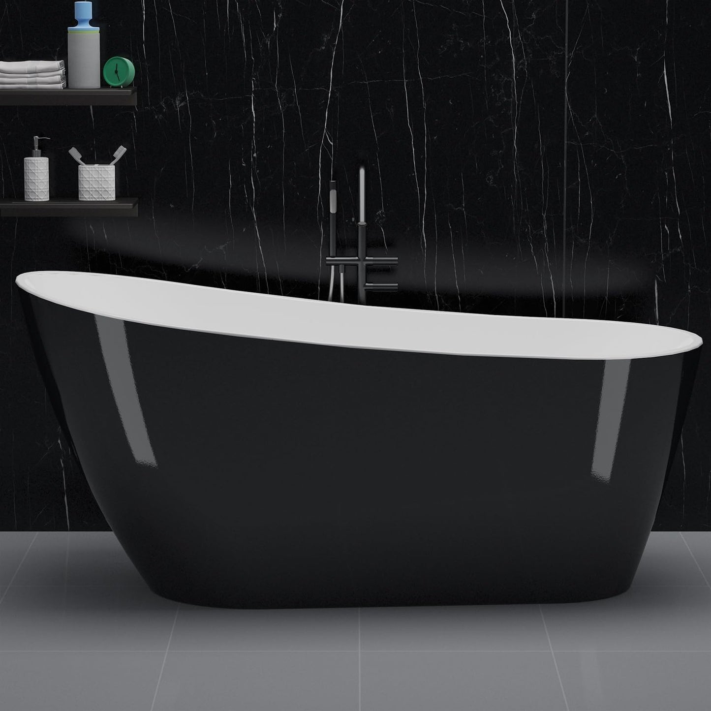 Freestanding Bathtub 67 inch Black and White Acrylic Tub, Modern Deep Soaking Bath for Bathroom Renovation and Home Spa Comfort