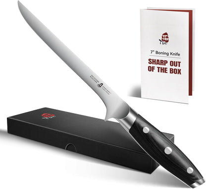 TUO Boning Knife, 7 inch Fillet Knife, German HC Steel Blade for Poultry & Fish, Full Tang Pakkawood Handle, BLACK HAWK