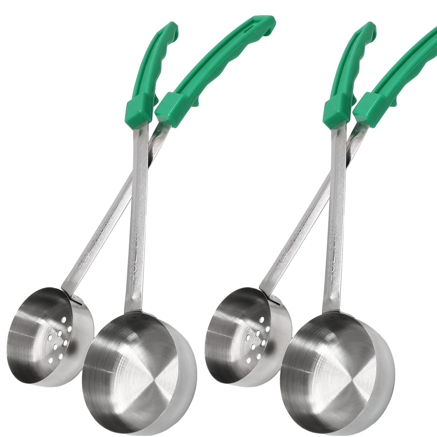 Opfiue 4PCS 4 oz Portion Control Serving Spoons,Measuring Ladle Scoops Food Utensils,Proportion Manage Slotted and Unslotted Scoops for Weight Loss/Kitchen(Green)