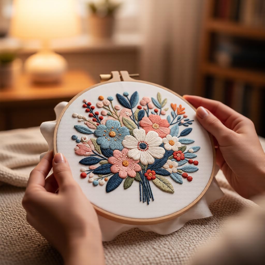 Embroidery Kit for Beginners & Adults Starter Kit, Cross Stitch Kits,DIY Hand Embroidery Needlepoint Set with Hoop, Pre-Printed Fabric, Threads and Instructions (Flower-4)