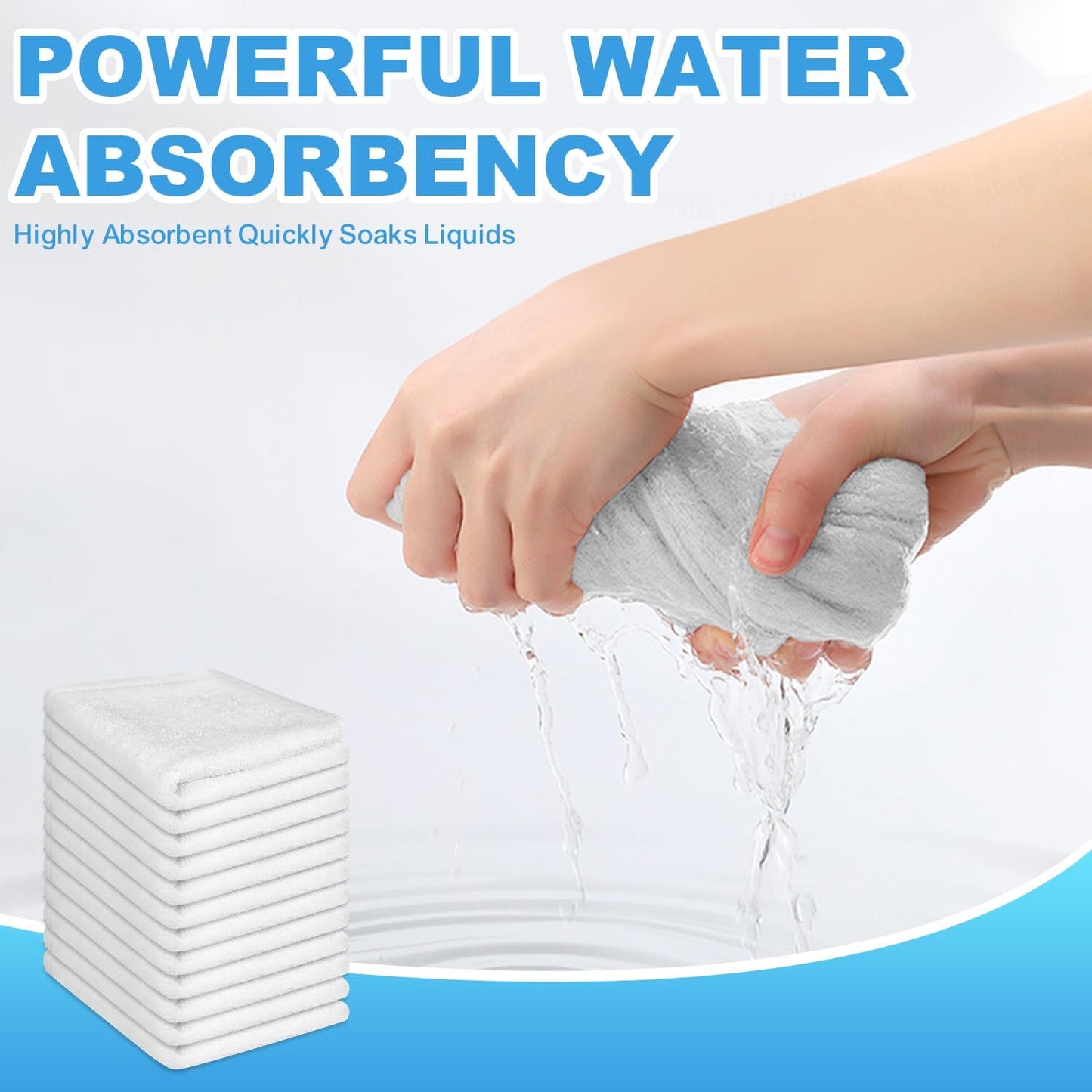 12 Pack 100% 12x12 Inch Cotton Wash Cloth, Highly Absorbent and Soft Feel Fingertip Towels, Machine Washable Washcloths