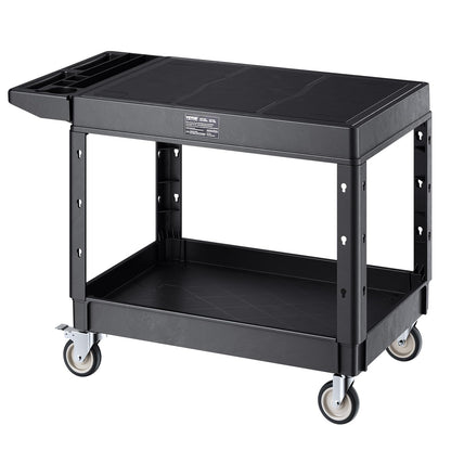 VEVOR Utility Cart, 550 lbs Load Capacity, 37 x 25.4-inch Service Cart, Two-Shelf Heavy Duty Plastic Utility Cart with 360° Swivel Wheels (2 with Brakes), Suitable for Warehouse, Garage, Cleaning