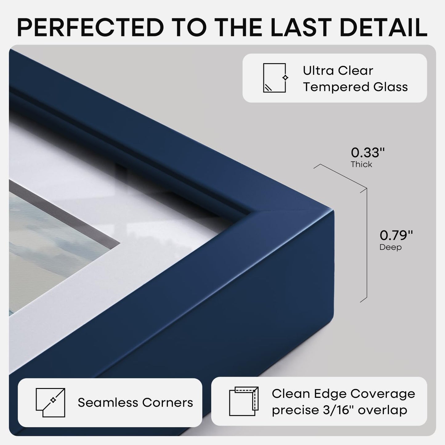 Homeforia A5 Navy Blue Frame, High End Metal 5.8 x 8.3 Picture Frames Matted to 4.1 by 5.8 inch Art, A5 Display Photo Frame with Mat A6, 5.8x8.3 Blue Poster Frames, Tempered Glass, Wall Kit, Set of 1