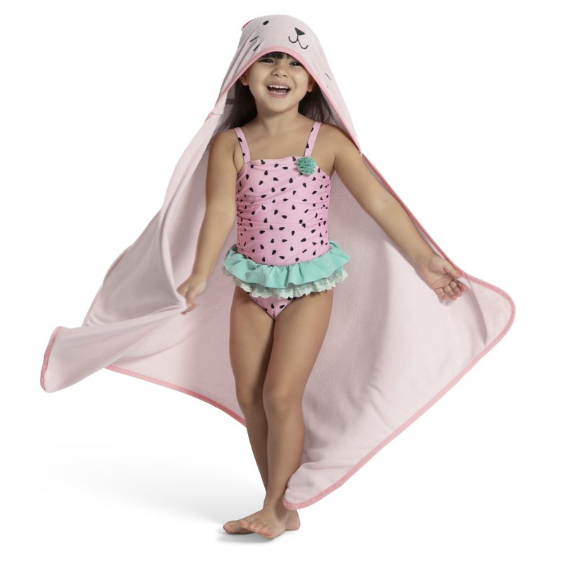Delta Children Kids Hooded Bath Towel with Pockets - Super Soft and Absorbent- Great Gift for Boys and Girls, Pink Cat
