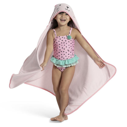 Delta Children Kids Hooded Bath Towel with Pockets - Super Soft and Absorbent- Great Gift for Boys and Girls, Pink Cat