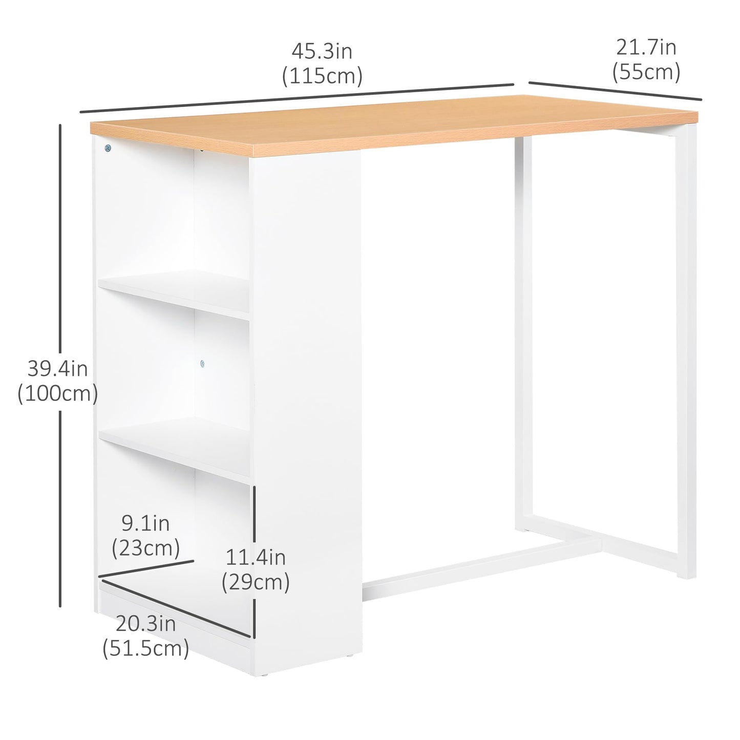 HOMCOM Modern Bar Table Counter Height Dining Table with 3 Storage Shelves for Kitchen, Dining Room, Living Room, White