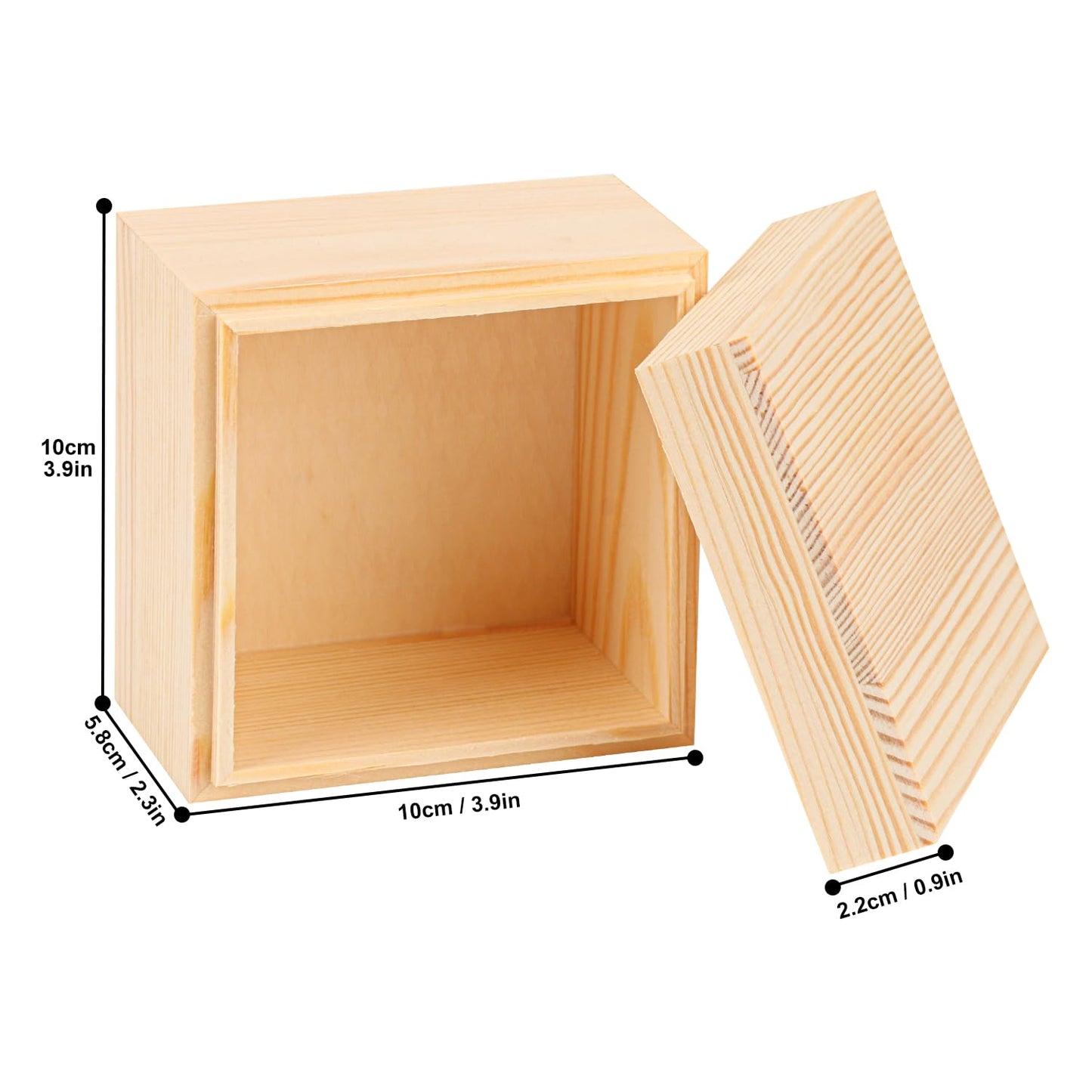 Geytetqi 9 PCS 3.94 x 3.94 x 3.15 Inch Unfinished Square Wood Box with Lid, Wooden Treasure Boxes, Small Wood Keepsake Box, Wooden Storage Box and DIY Craft Stash Boxes for Home Decor