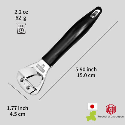 Japanese Can Opener, Heavy Duty Stainless Steel Bottle Opener, 5.9" Black Plastic Handle for Right-handed, Seki Japan