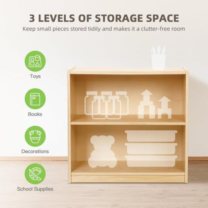 OOOK Montessori Toy Shelf, 2-Tier Wooden Storage Shelf for Kids, Modern Style, Kids Bookshelf and Toy Storage, Classroom, Kindergarten, Playroom, Daycare Center