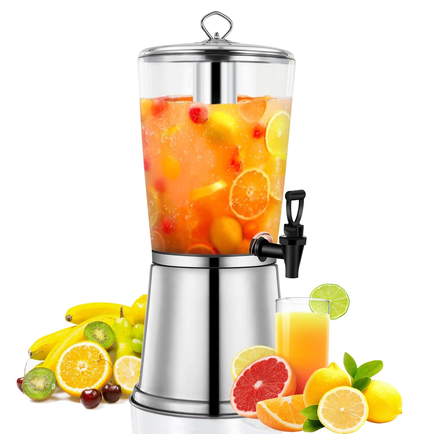 2 Gallons Beverage Dispenser With Stand, Drink Dispensers for Parties, Stainless Steel Juice Dispensers with Ice Tube and Spigot, Punch Dispenser For Parties