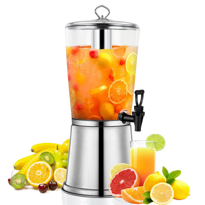 2 Gallons Beverage Dispenser With Stand, Drink Dispensers for Parties, Stainless Steel Juice Dispensers with Ice Tube and Spigot, Punch Dispenser For Parties