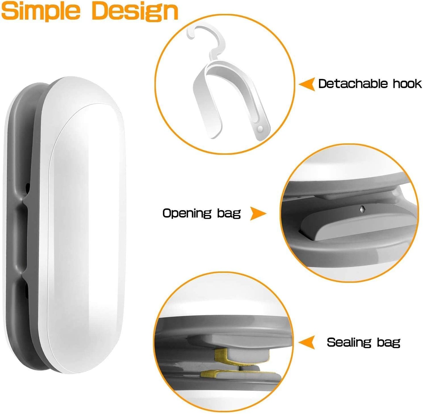 Mini Bag Sealer Heat Seal, 2 in 1 Portable Household Machine with Detachable Hook for Plastic Bags