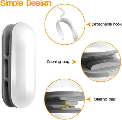 Mini Bag Sealer Heat Seal, 2 in 1 Portable Household Machine with Detachable Hook for Plastic Bags