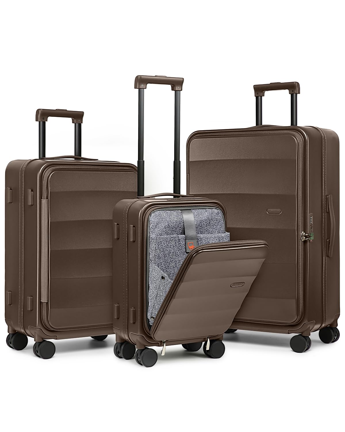 Joyway Luggage Set 3 Piece Top Opening Suitcase Set with Spinner Wheel and TSA Lock, PC Hard Shell Carry on Luggage with Front Pocket for Woman Men (Coffee)