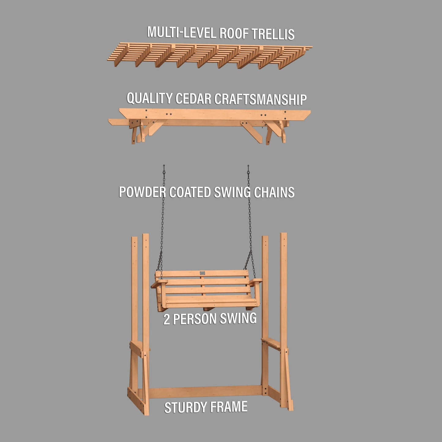 Backyard Discovery Callahan 8' x 5' Cedar Wood Outdoor Patio Pergola Swing Bench with Trellis, Two-Person Seating, Chains, Water Resistance, 600 Lb Weight Capacity for Porch, Patio, Deck, Garden
