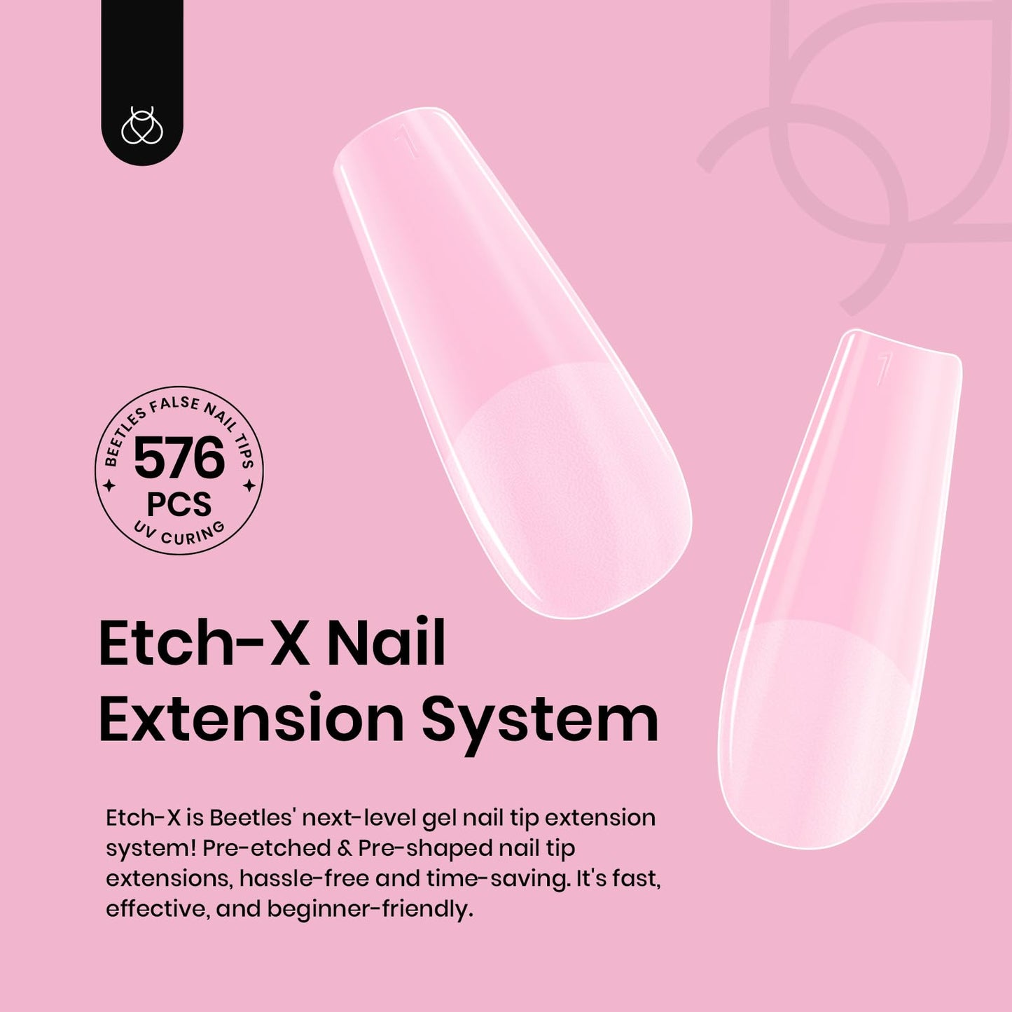 Beetles Gel Nail Kit Short Almond with Nail Dehydrator and Primer, 576Pcs Half Matte Etch-X Gel Nail Tips Solid Nail Glue Mini Nail Lamp Acrylic Nail Tips Easy DIY Nail Extension Set Gift for Women