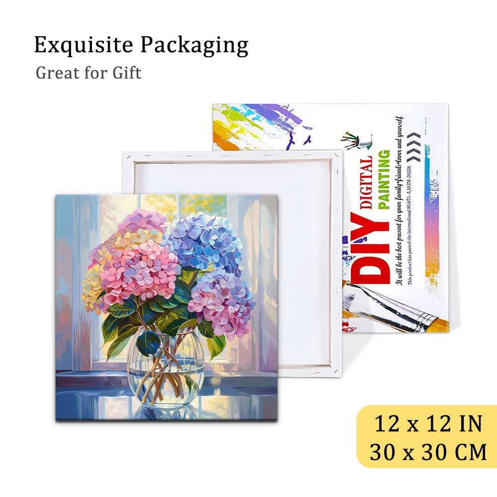 Natuyalo Framed Paint by Numbers Kit for Adults - Colorful Flowers DIY Adult Paint by Number Kits Vase Acrylic Canvas Painting for Adults Beginners Art Crafts with Frame, 12x12 Inch
