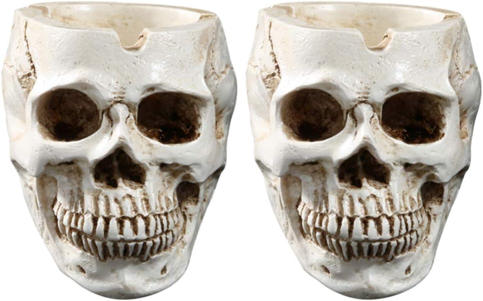 NUOBESTY 2Pcs Halloween Skull Figurines Bowl - Resin Flower Pot Planter Collectible Human Skeleton Statue Ornament