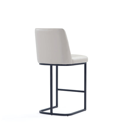 Manhattan Comfort Serena Modern Leatherette Upholstered Counter Stool | Sturdy Metal Frame with Matte Black Finish | High-Density Foam Padding | Elegant Design for Bar and Kitchen, Light Grey