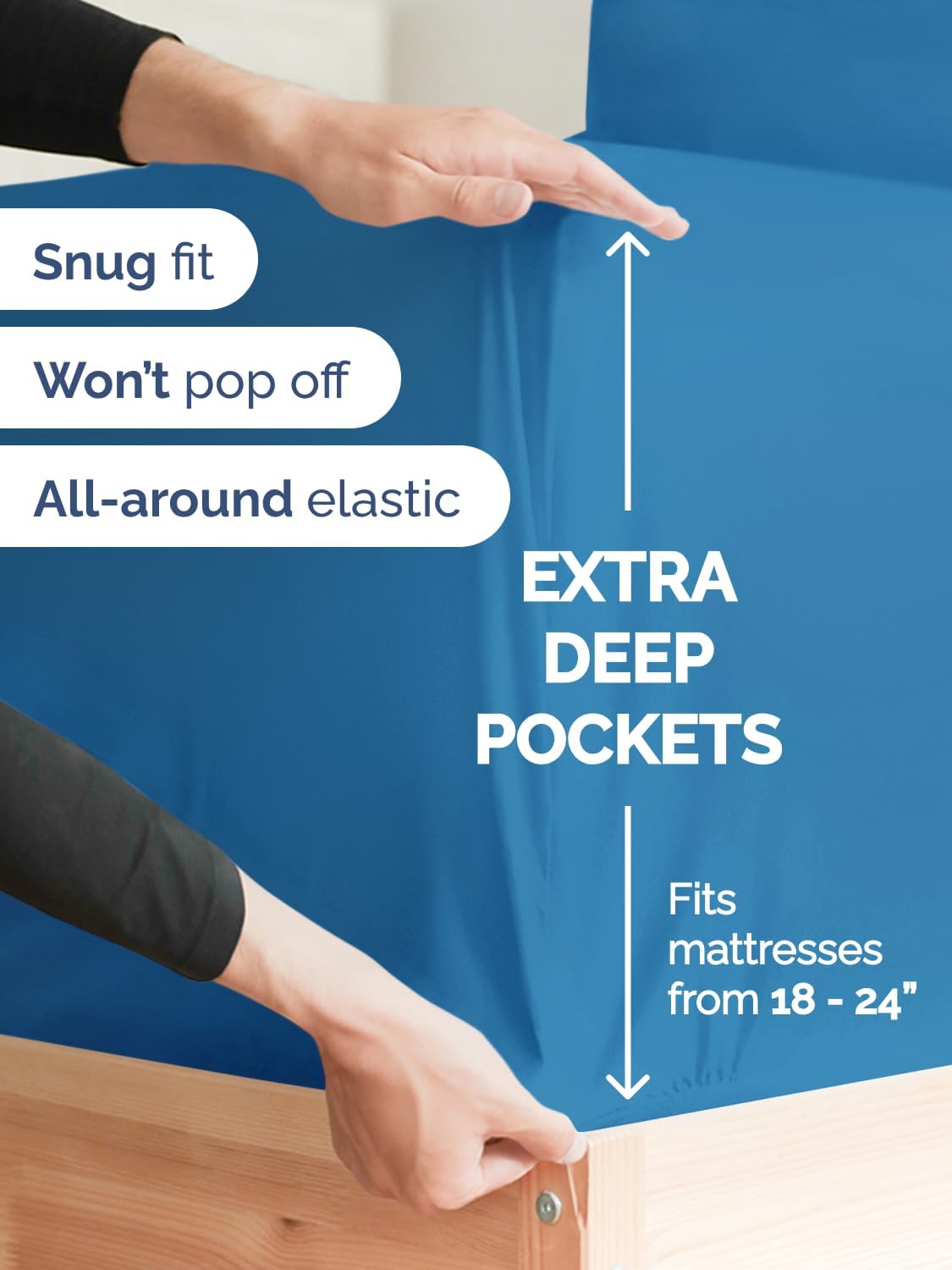 Skiennix Extra Deep Queen Sheet Set - 6-Piece Breathable Cooling Bedding - Soft, Wrinkle-Free Denim Blue