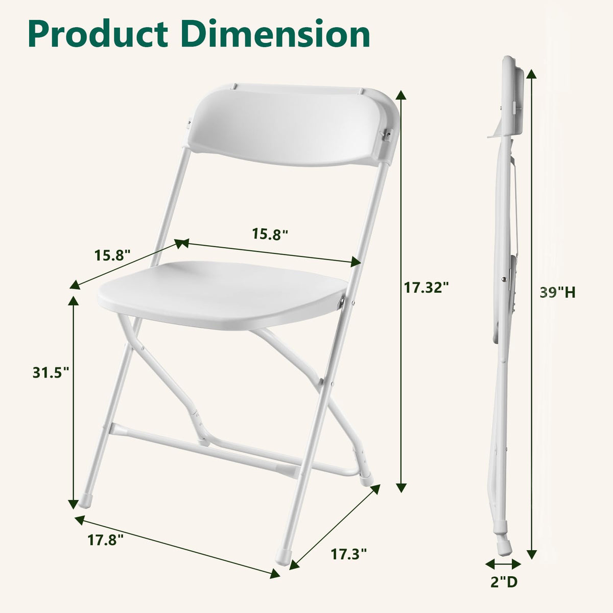 FurniEdge 16 Pack White Plastic Folding Chairs, Outdoor Portable Folding Chair with Steel Frame, 350lbs Capacity Stackable Foldable Chairs for Patio, Garden, Picnic, Kitchen, Events