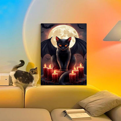 HMDIIMGE 5D Candle Bat Black Cat Diamond Painting Kits, Full Round Diamond Crystal Art Craft Kits for Adults, for Wall Decor and Living Room Decor Gifts 12x18 inch