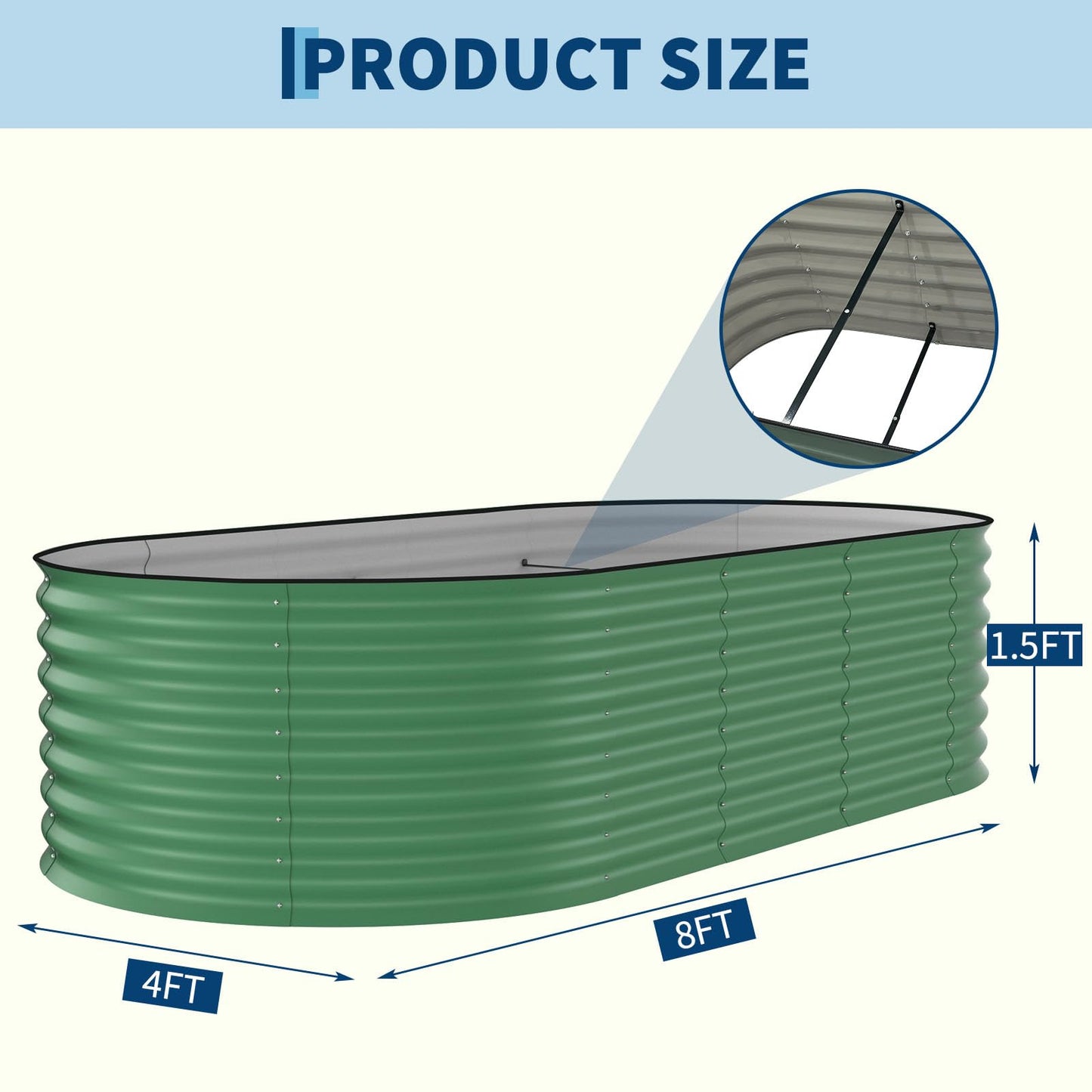 Garvee 6 Pack 8x4x1.5ft Galvanized Raised Garden Bed Kit, Oval Metal Planter Boxes with Anti-Cut Safety Edges, Rust-Resistant Deep Root Planters for Outdoor Vegetables, Flowers, Herbs, Green