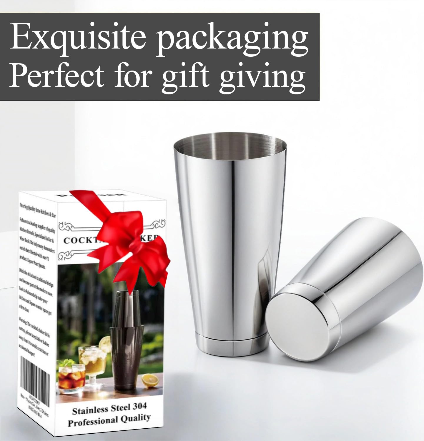 Boston Cocktail Shaker, 18oz & 28oz 2-Piece Tins, Professional Bar Shaker for Bartending, Cocktail Shakers, Essential Bar Tools for Mixing Drinks（Sliver）
