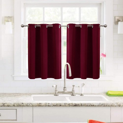 ChrisDowa Grommet Short Thermal Insulated Curtains - Room Darkening Kitchen & Bedroom Panels (Burgundy Red, 52 x 36 Inch)