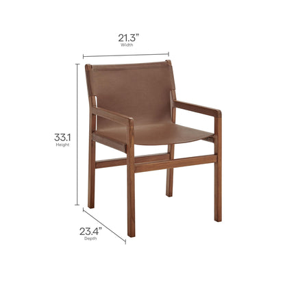 Modway Sonora Leather Chair in Nutmeg Brown – Mid Century Modern Accent Chair, Leather Dining Room with Teak Wood Frame for Living Room, Office, or Lounge Area