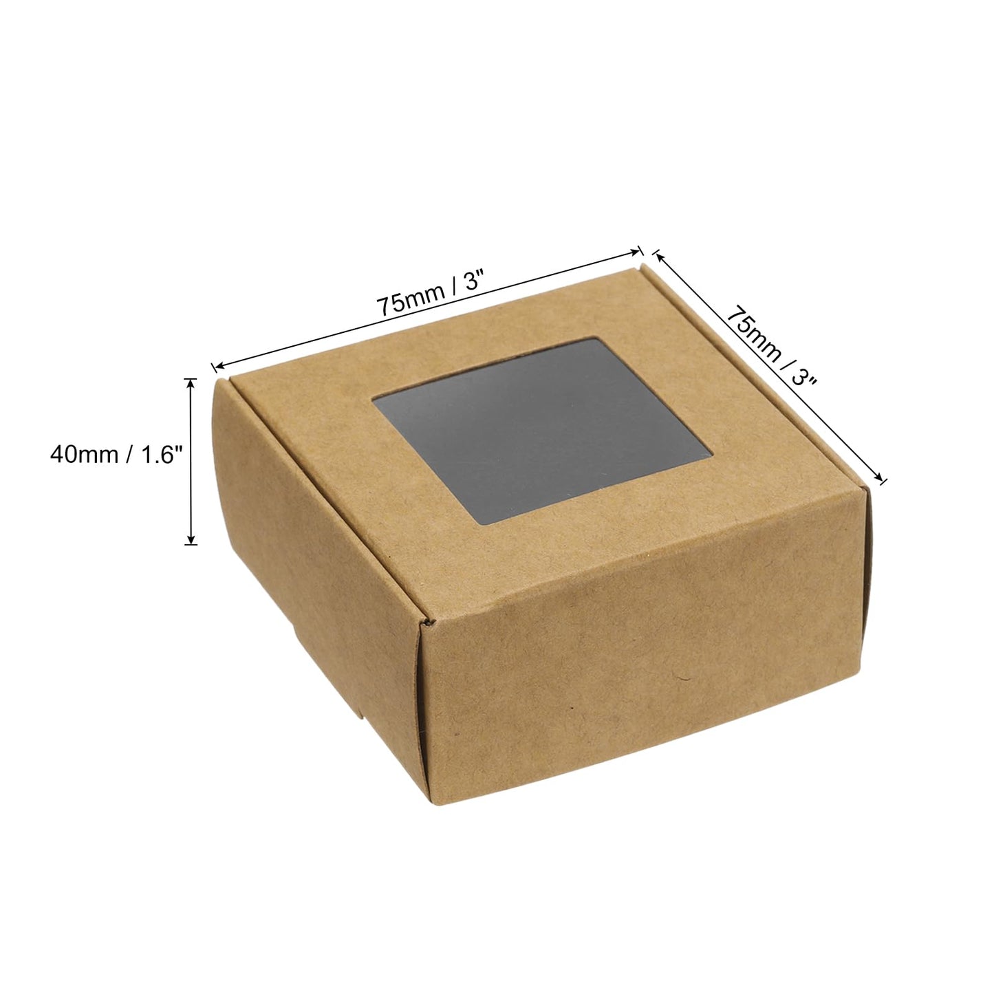 PATIKIL 3"x3"x1.6" Paper Soap Box with Window, 20 Pack Homemade Soap Boxes Square Presents Packaging Boxes for Birthday Christmas DIY Craft, Brown