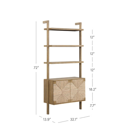 Nathan James Beacon 3-Shelf Solid Wood Bookshelf with Storage Cabinet, Bohemian Wall Mounted Shelf with Seagrass Door Fronts, Set of 2