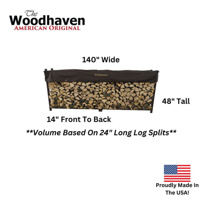 Woodhaven 10 Foot Brown Outdoor Firewood Rack With Optional Seasoning Cover - Made In USA - Holds 1/2 Plus Cord Of Firewood And Logs - Brown UV-Stable Powder Coat Finish