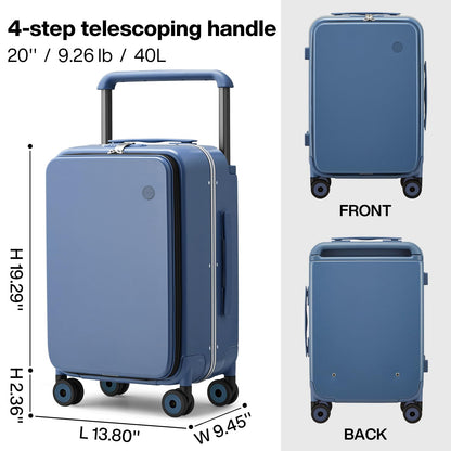 mixi Carry On Luggage Wide Handle Luxury Design Rolling Travel Suitcase PC Hardside with Aluminum Frame Hollow Spinner Wheels, with Cover, 20 inch, Sapphire Blue