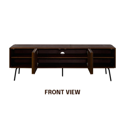 NTC Veil TV Stand with 4 Doors for TVs up to 75’’, Media Console with Vertical Groove Design and Metal Legs, Modern Entertainment Center for Living Room and Bedroom, Effortless Assembly, Dark Walnut