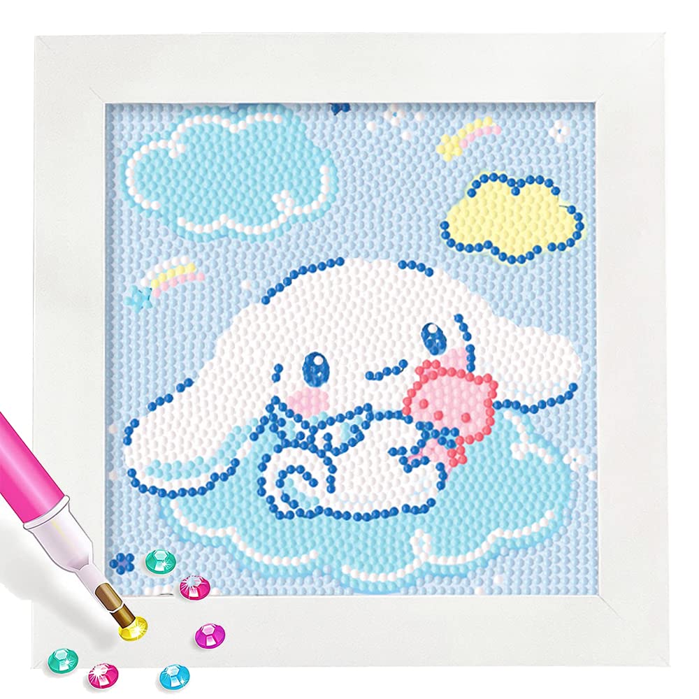 PERFECTSIGHT Cute 5D Diamond Art Kits with Wooden Frame, Kawaii DIY Painting Art for Adults Teen, Diamond Arts and Crafts Sets, Big Gem Full Drill Diamond Dots for Women Beginners (Big Ear)