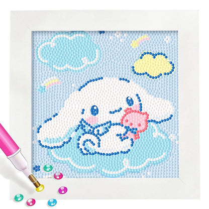 PERFECTSIGHT Cute 5D Diamond Art Kits with Wooden Frame, Kawaii DIY Painting Art for Adults Teen, Diamond Arts and Crafts Sets, Big Gem Full Drill Diamond Dots for Women Beginners (Big Ear)