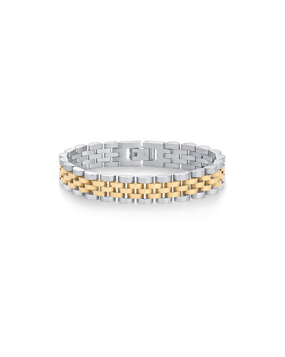 PAVOI 14K Gold Plated Two-Toned Waterproof Watch Strap Chain Bracelet for Women | White Yellow Mixed Metals Stainless Steel Chunky Link Bracelet 7 Inches