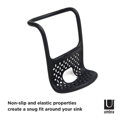 Umbra Sling Sponge Holder for Kitchen Sink – No Suction Cups, Flexible Caddy for Sinks and Faucets, Modern Design, Black