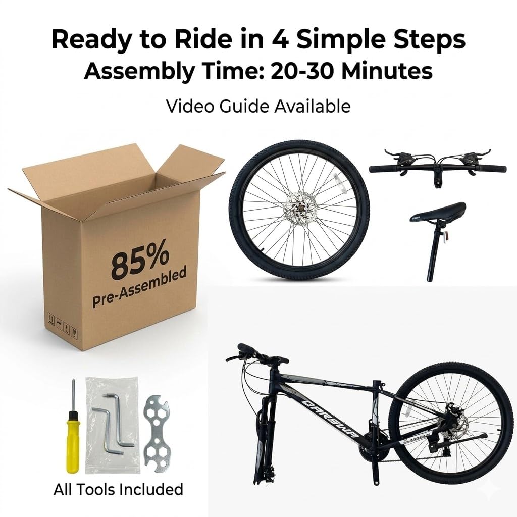 QARSWA 26 Inch Mountain Bike for Men and Women, Lightweight Aluminum Frame MTB with Dual Disc Brakes & 21-Speed Trigger Shifter, Comfort Foam Seat Adult Bicycle for Trail & Outdoor Riding,Black