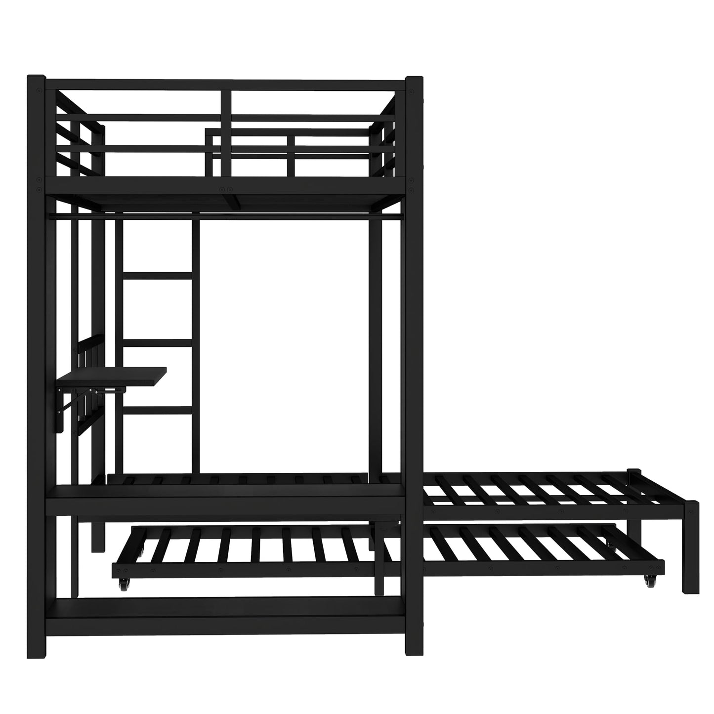 Bellemave Twin/Twin XL Over Twin XL bunk Bed with Foldable Desk and Wardrobe and Twin Trundle, loft Bed with Desk and Desk, Metal Bunk Beds with Storage, Black