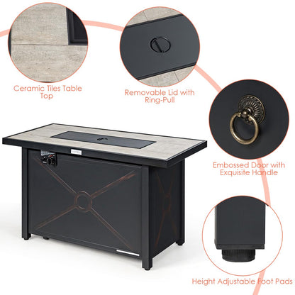 COSTWAY 42" Propane Fire Pit Table, 60,000 BTU Outdoor Rectangle Gas Fire Table W/Ceramic Tabletop, Lava Rock & PVC Cover Included, Stainless Steel Burner, Ideal for Backyard, Poolside