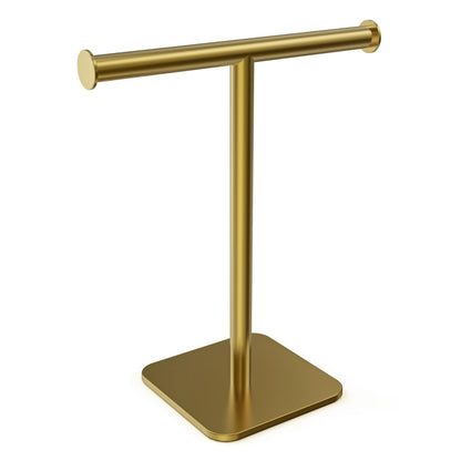 RUACQ Hand Towel Holder Stand, T-Shape Stainless Steel Free Standing Towel Rack, Vanity Countertop Towel Holder for Bathroom Kitchen Heavy Duty (Brushed Gold)