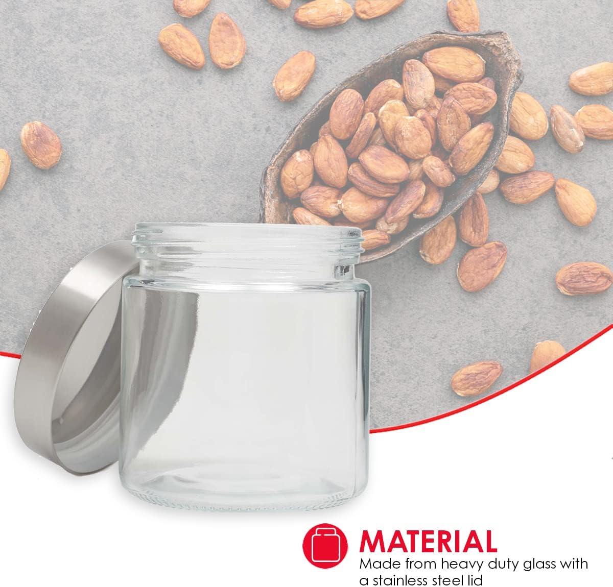 Home Basics Small Kitchen Canister, Clear Glass with Stainless Steel Lid, for Flour, Sugar, Coffee, Snacks