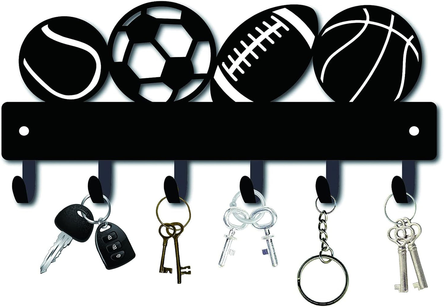 CREATCABIN Hook Hanger Wall Key Holder, Metal Decorative Mounted Organizer Rack with Sports Goods Basketball Football
