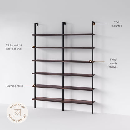 Nathan James Theo 6-Shelf Tall Bookcase, Wall Mount Bookshelf with Natural Wood Finish and Industrial Metal Frame, Nutmeg/Matte Black, Set of 2