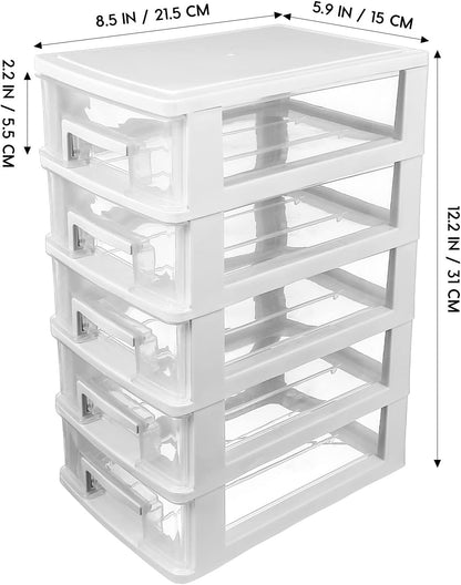 Toyvian Drawer Dividers, Plastic Drawer Storage Unit with Five-Layer Clear Drawers, Medium Storage Tower for Craft