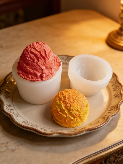 Liiaiyter Ice Cream Silicone Mold with Edge, 2 Pieces Ice-Creams Resin Candle Mold, Soap Mold for Wedding Birthday Party Decor Soap Craft DIY Crafts Chocolate Fondant(Ice-Cream Ball)